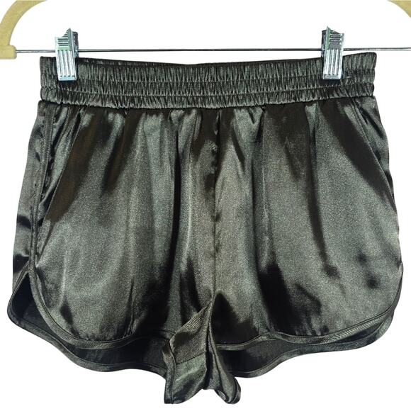M H&M Green Satin Athletic Shorts Elastic Waistband Womens Size 4 Shimmer Soft - Picture 1 of 9